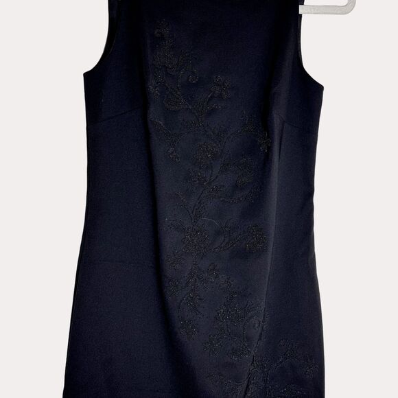 Sangria Petite Beaded Sheath Dress Square Neck Black 4P bv - Picture 8 of 10